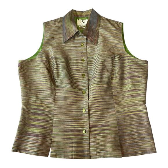 VINTAGE ICE Silk Striped Sleeveless Top | Size 10 | Green | Statement Y2K Formal - Picture 6 of 14
